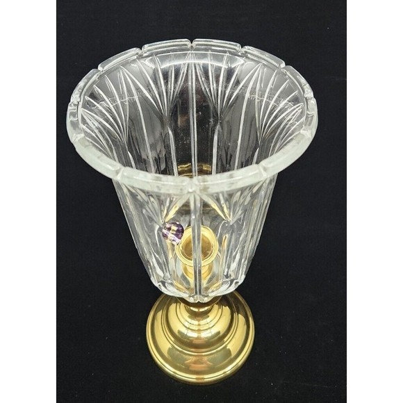 Vtg 24% Lead Crystal Hurricane Candle Holder Lamp Gold Tone Base 12" - Picture 4 of 12